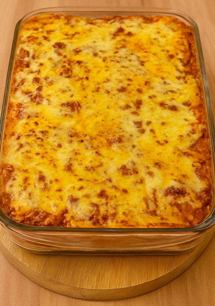 Macarrão com Carne Moída ao Molho Branco e Queijo