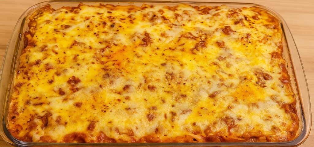Macarrão com Carne Moída ao Molho Branco e Queijo