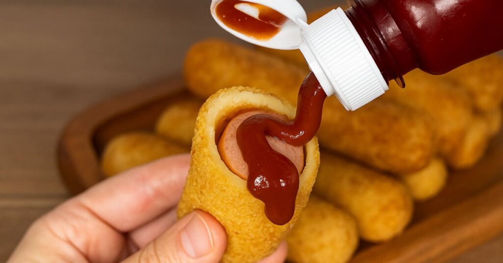 Enroladinho de salsicha e Ketchup