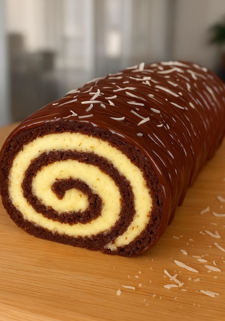 Rocambole de Chocolate e coco.