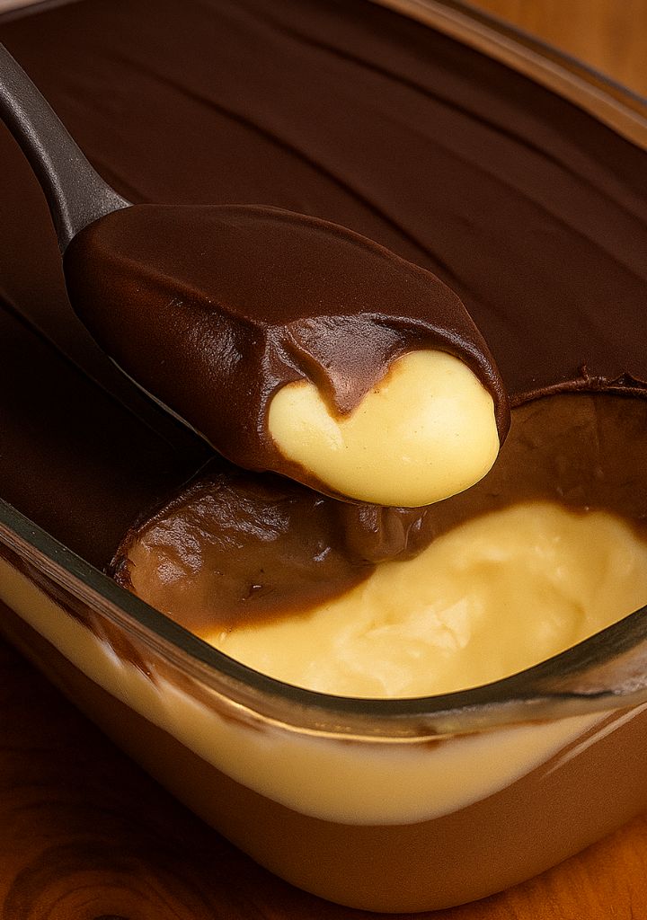 Sobremesa Cremosa Bicolor com chocolate na travessa