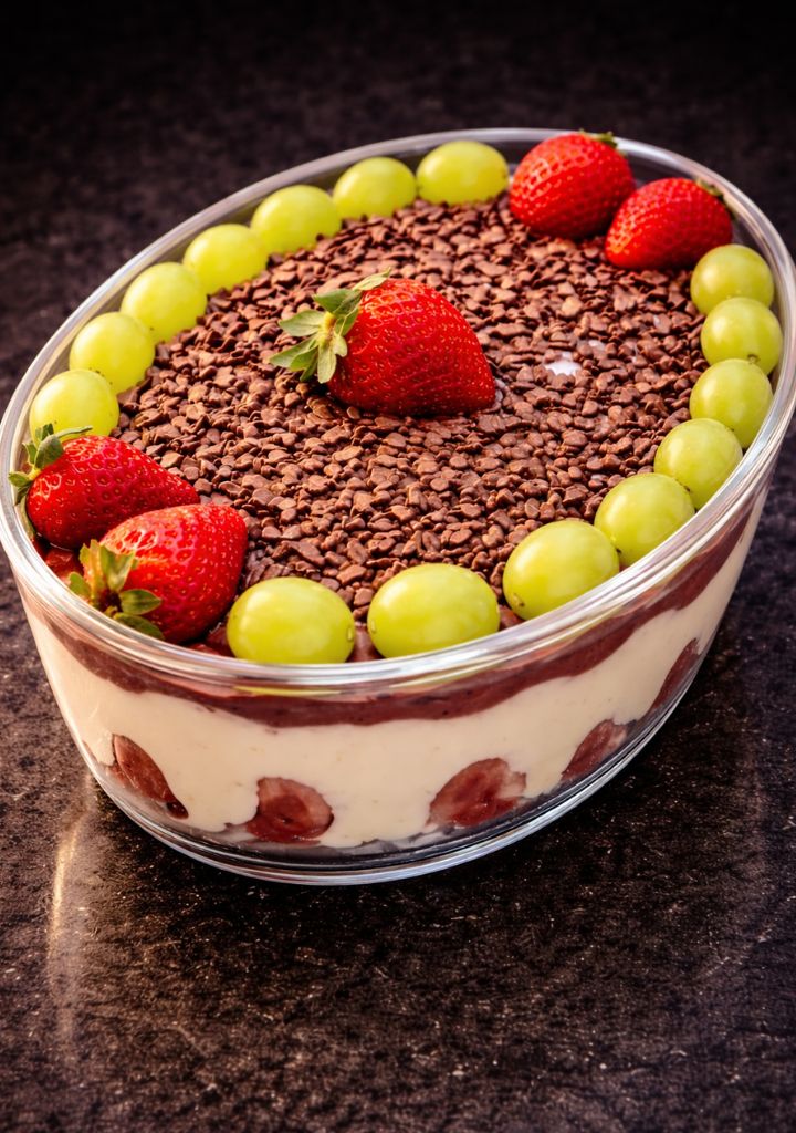 Bombom de travessa com uva e morango