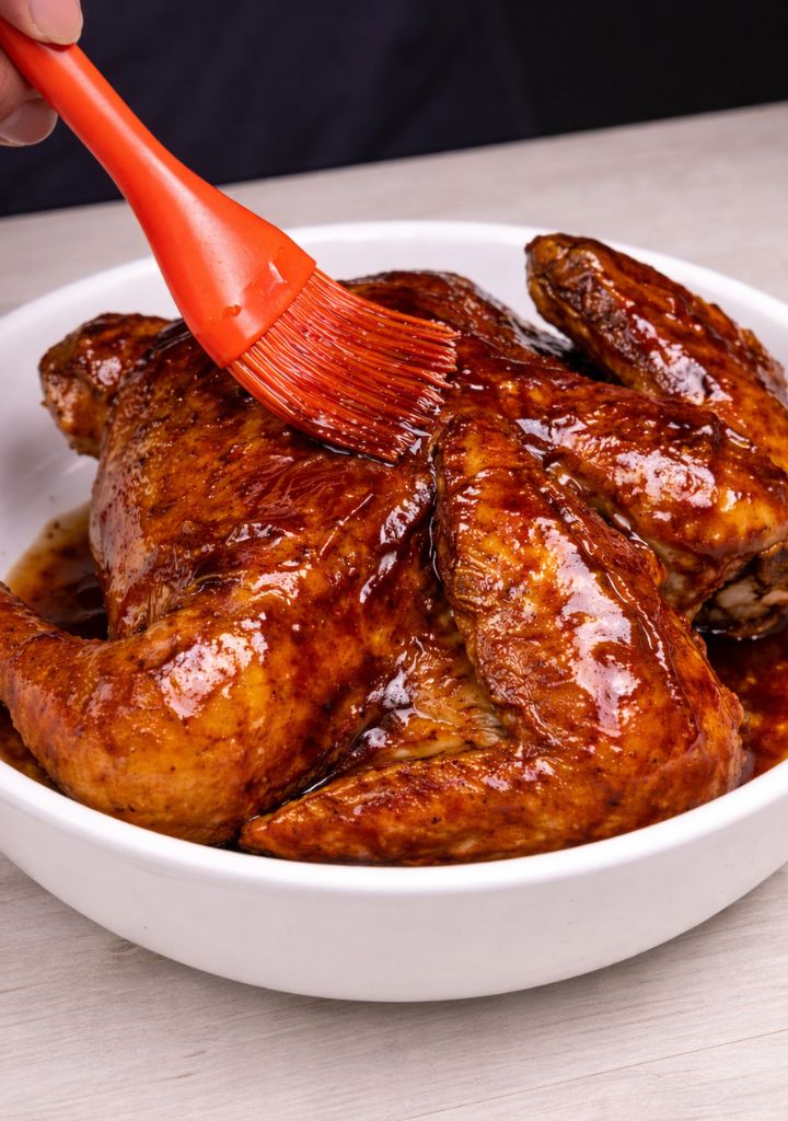 Frango Aberto Assado com molho