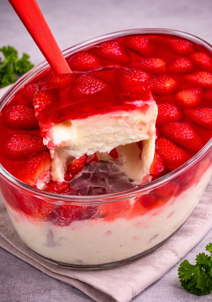 Gelatina com morangos deliciosa