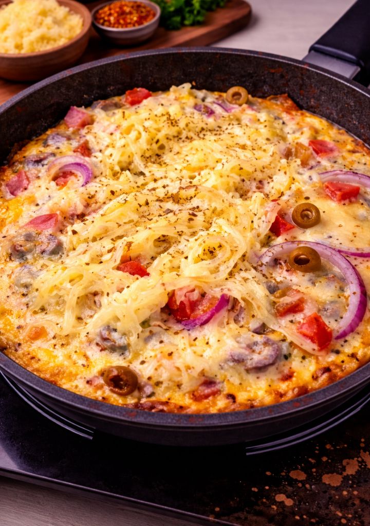Omelete com Cebola Roxa na frigideira