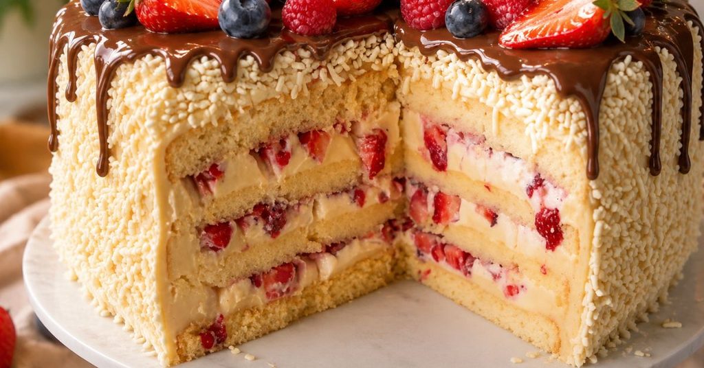 Bolo branco com morangos